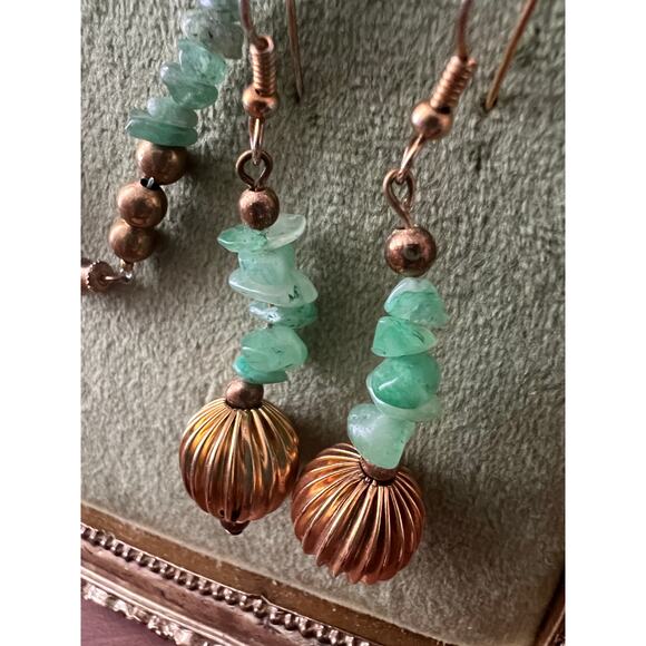 Vintage Mother of Pearl & Aventurine Necklace & Earring Set Statement Jewelry - Picture 9 of 9